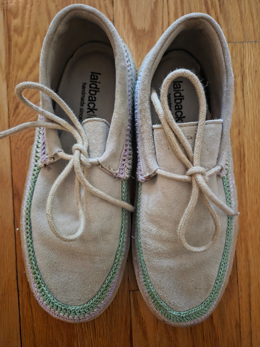 Laidback London Beige Suede Moccasin-Style Shoes with Pastel Trim EU 38=US 7
